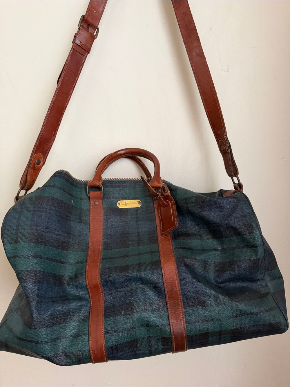 Polo Ralph LaurenLeather-Trim Green & Navy Plaid Weekender Bag